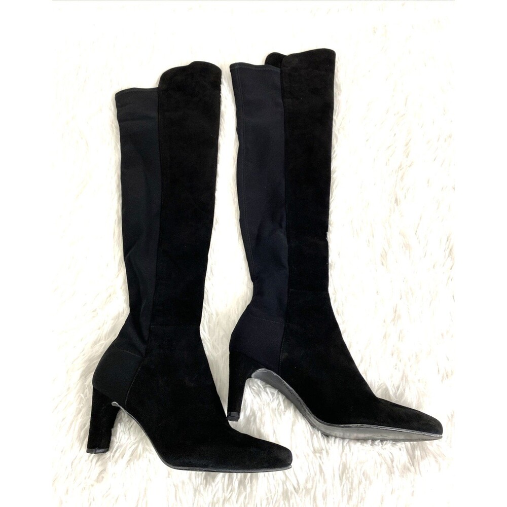 Stuart Weitzman Womens Suede Over The Knee Boots Size 36 Pull On Black Heeled